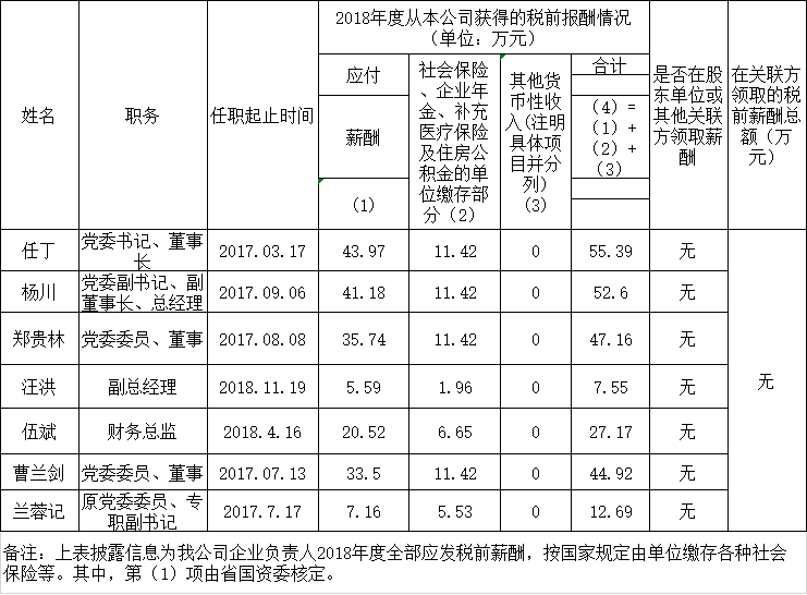 四川省DB电竞集团有限责任公司负责人2018年度薪酬情况